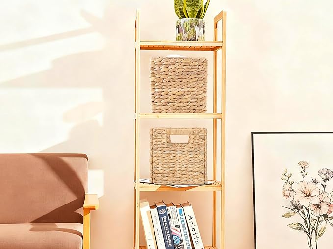 YAHUAN Foldable Water Hyacinth Storage Cubes 9X9 Hand Woven Wicker Storage Bins Square Basket Storage Baskets for Shelves (Water hyacinth 2-pack)