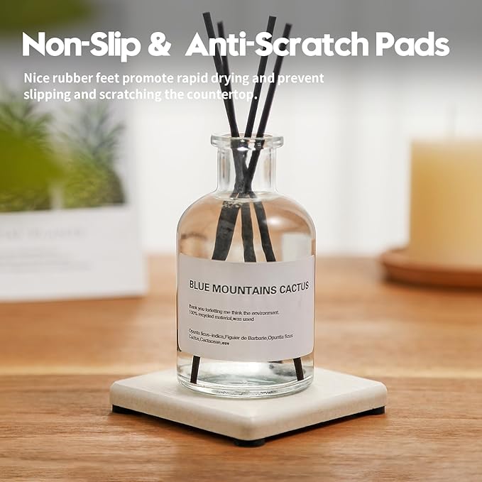 Razborci 4PCS Bathroom Sink Vanity Trays, Diatomaceous Earth Quick Stone Drying Mat Kitchen Counter Dish Soap Dispenser Sponge Holder, Water Absorbing Caddy Organizer for Bottle & Cup, Beige