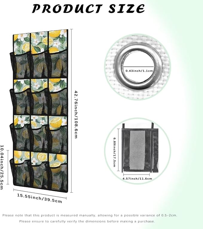 Lemon Print Over the Door Shoe Organizer,Behind Door Shoes Hang Holder Rack,Hanging Shoe Storage Hanging Bag Space Saver
