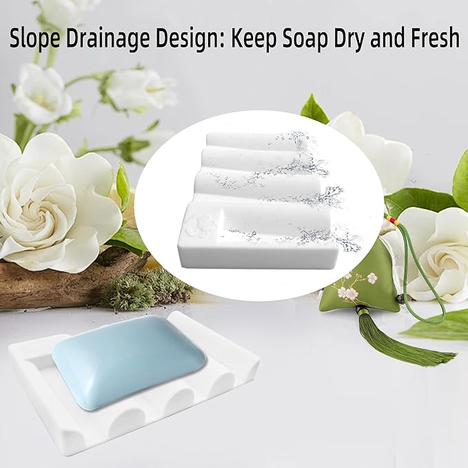 Silicone Soap Dish,Self Draining Soap Holder Perfect for Shower,Bathroom Sink,Kitchen Sink & Travel,Non-Slip Bar Soap Holder Extend Soap Life,Keep Soap Bars Dry & Easy Cleaning White-3Pcs