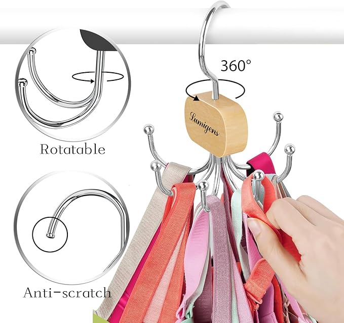 Belt Hanger, Belt Organizer for Closet,Rotatable Tie Rack,Belt Holder,Hanging Closet Storage Hook for Belt, Bra, Tank Top, Tie, Scarf, Purse,2PCS,Natural