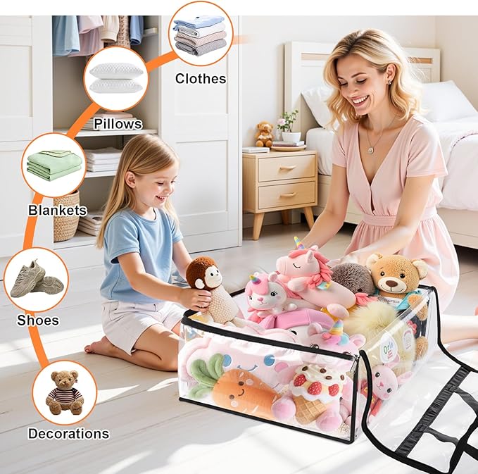 SpaceTrove Clear Clothes Storage Bags, 6 Pack Closet Organizers and Under Bed Storage Containers, Foldable Moving Bags with Zippers for Comforter, Blanket, Bedding, Duvet, PVC Packing Bags 90L
