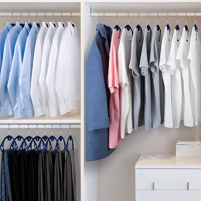 Velvet Hangers 50 Pack: Felt Clothes Hangers Heavy Duty Shirt Sweater Hangers No Shoulder Bump Non Slip Slim Thin Coat Hangers for Closet - Blue