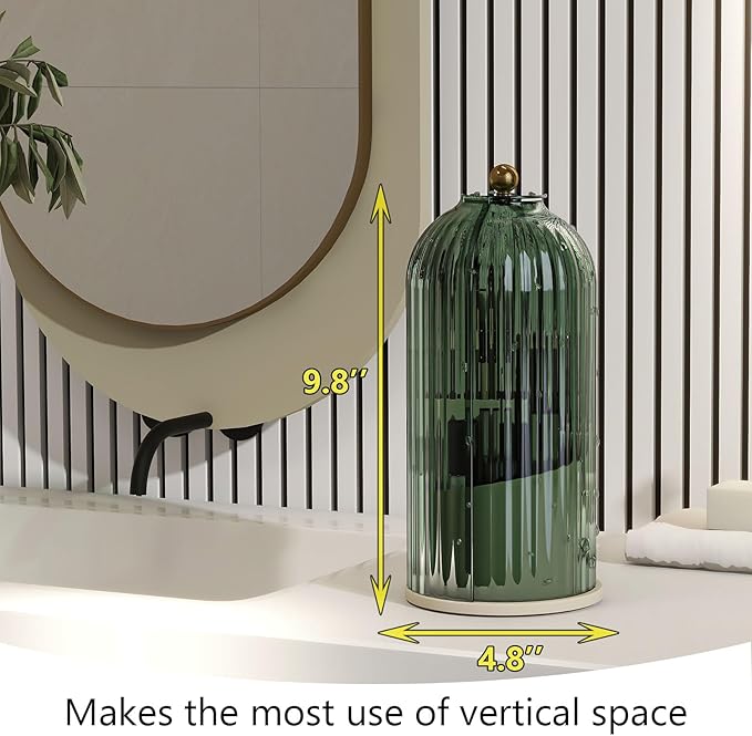 Makeup Brush Holder with Dustproof Cover 360 Rotating Makeup Brush Organizer for Vanity Bathroom, Green