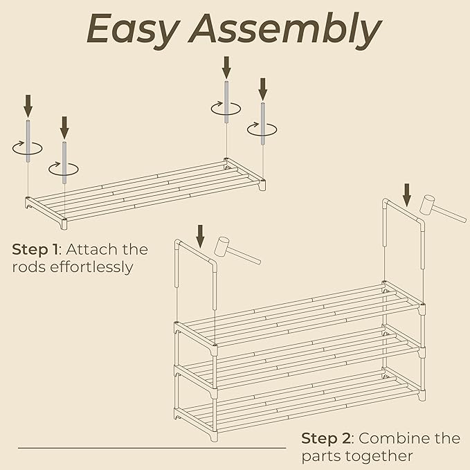 Black 3 Tier Shoe Rack, 36" Large Shoe Shelf Holds 15 Pairs of Shoes, Heavy Duty Shoe Rack for Entryway, Bedroom, Closet, Up to 22 lb Weight Capacity, Space-Saving and Easy to Assemble