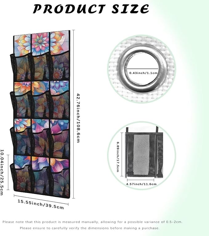 12 Large Mesh Pockets Over the Door Shoe Organizer Colorful Mandala Flower Hanging Shoe Rack for Closet Shoe Organizer Door Hanger