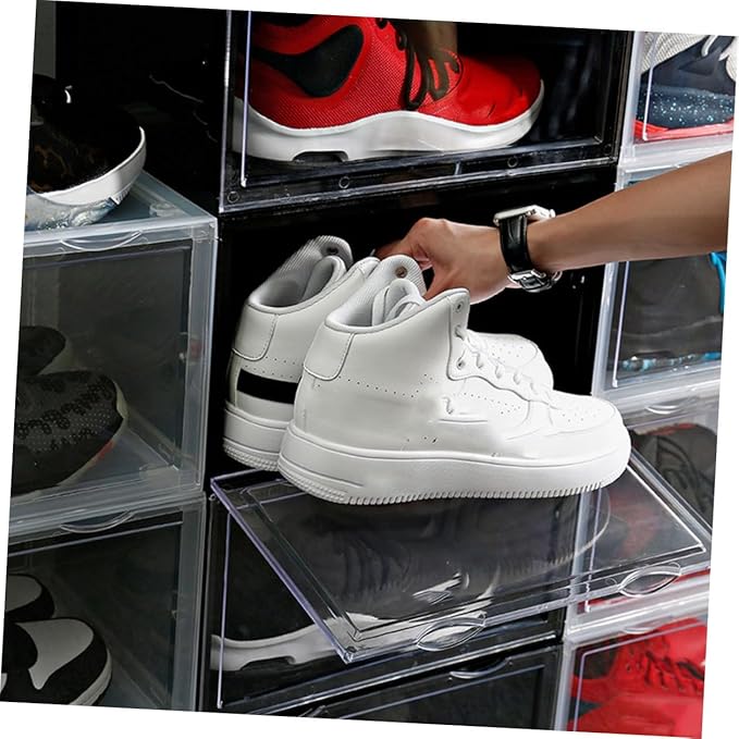 Shoe Storage Box with Dustproof Door Buckle, Stackable Shoe Organizer Container for Sneaker and Boot Closet Storage