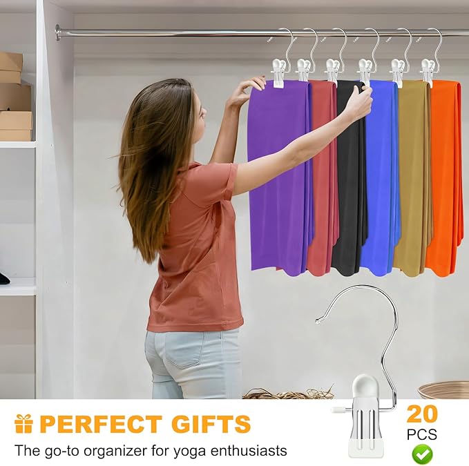 20 Pack Trouser Hangers w/Rubber Coated, Portable Hanger Clips for Travel, Leggings Organizer for Closet Space Saving, Holds Hats Boots Skirts Shorts Jeans (White)