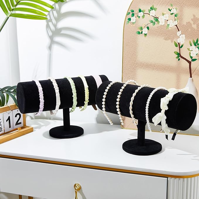 Wenqik 2 Pcs T Bar Headband Holder Velvet Headband Rack Organizer Hairband Earring Display Stand for Women(Black)