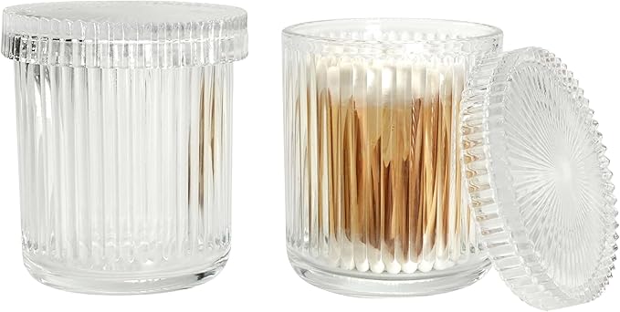 2Pack Vintage Lead-Free Glass Qtip Holder with Dust-Proof Lid, 3.5inch Diameter Storage Canister (Clear)