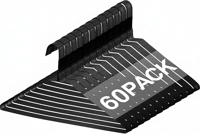 Yuntau 60 Pcs Wire Hangers Bulk 17.7" Dry Cleaner Hangers, Suit Holders for Home Caped Clothing (Black)