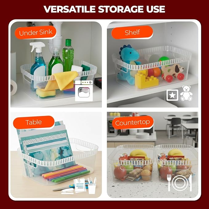 Tribello Modern Cabinet Organizers And Storage Pantry Shelf Organizer - Clear Plastic Storage Bins - Bulk 8-Pack (Medium - 12” X 8” X 4”)