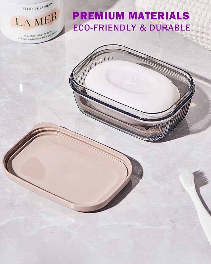 PEISAINOX Travel Soap Case with Lid,Leakproof Soap Holder with Drainage Layer, Travel Essentials Soap Containers, Portable Soap Bar Dish for Camping, Gym, Bathroom,Kitchen,Dormitory,Hotel(Clear)