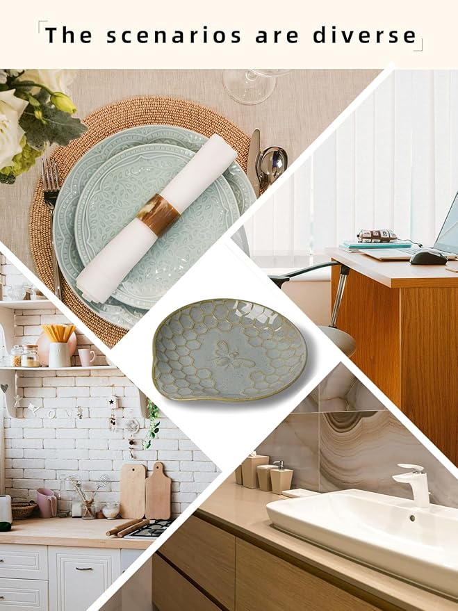 Ceramic Soap Dish, Set of 2 Bar Soap Holder, Shower Soap Dish Soap Saver Tray for Bathroom Kitchen Sink, Stylish and Easy to Clean (Vintage Grey)