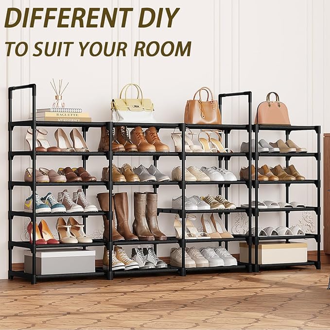 SUOERNUO Shoe Rack Storage Organizer Holds 50-55 Pairs Tall Shelf for Shoes Metal Freestanding Closet Black 9-Tier Non-Woven Dustproof