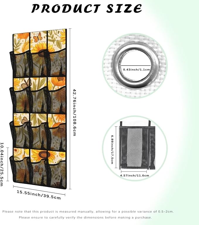 Sunflower Over Door Organizer Foldable Hanging Shoe Rack for Closet Door Hanging Storage Bag with Pockets Lightweight Hanging Shoe Organizer for Small Spaces Apartment