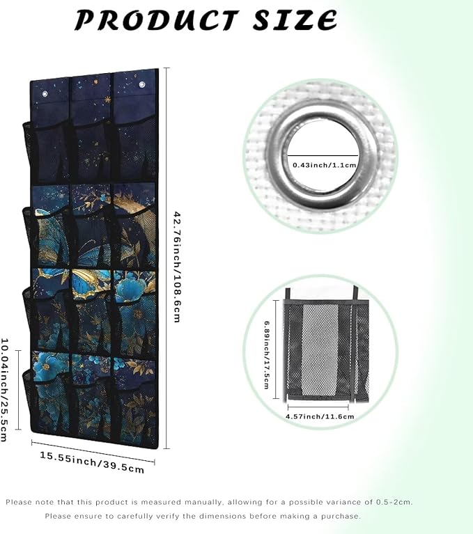 Over The Door Shoe Organizer 12 Mesh Pockets Hanging Storage Holder for Bathroom Bedroom Foldable Space Saving Storage Bag,Moon Butterfly