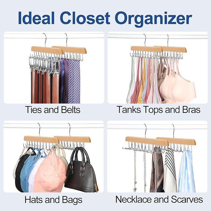 TOPIA HANGER 20 Hooks Belt Tie Hanger Space Saving for Closet, 2 IN 1 Belt Ties Racks Max 30 Belts with 30 Ties Capacity, Curved with Flat Hooks for Belts,Ties,Bras,Closet Organizers and Storage CT69N