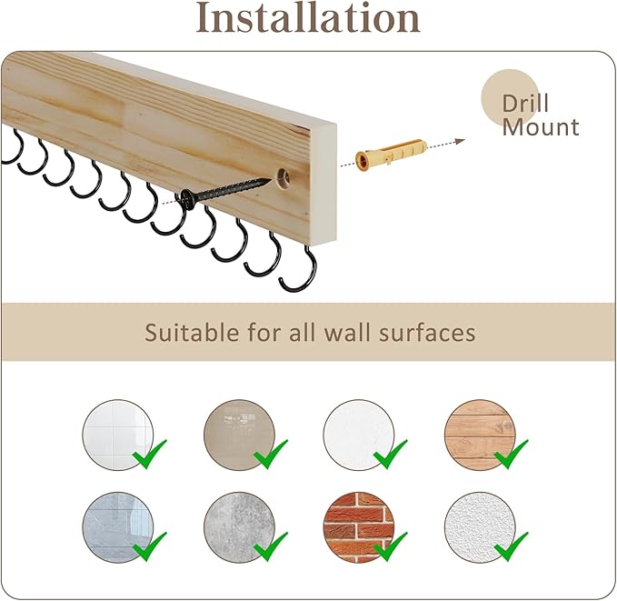 Lolalet Wooden Necklace Holder for Wall with 15 Hooks, Necklaces Hanger Easy Install Wall Mount Necklace Organizer, Jewelry Hangers for Chains, Bracelets, Earrings -Nature
