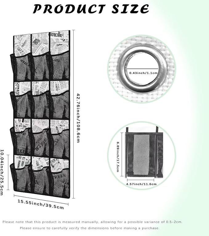 Newspapers Hanging Storage Bags,Shoe Organizer Door Hanger with 12 Mesh Large Pockets,Behind Door Shoes Hang Holder Rack