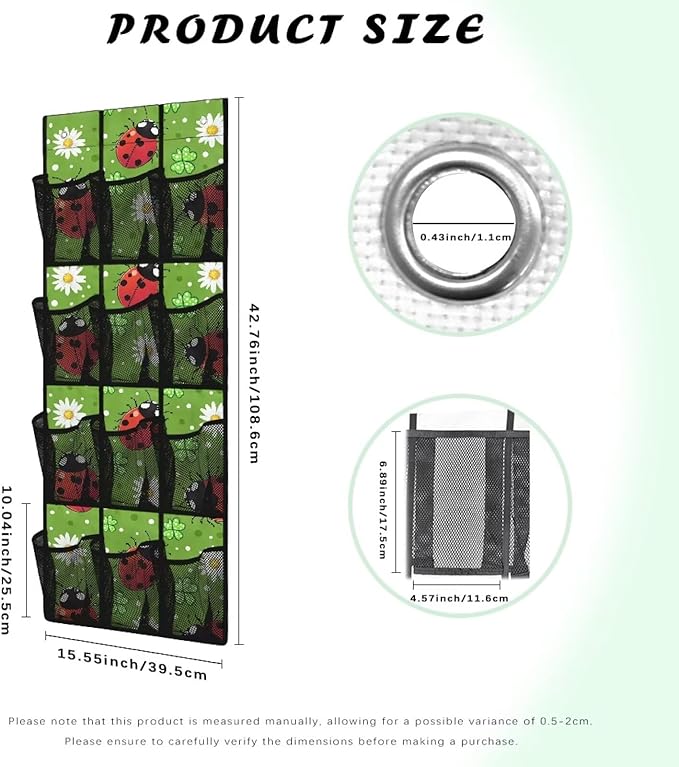 Door Organizer Hanging, Ladybug Collapsible Over the Door Shoe Rack 12 Pocket Waterproof Space Saving Door Hanging Storage for St Patrick‘s Day Wall Door Home Decor