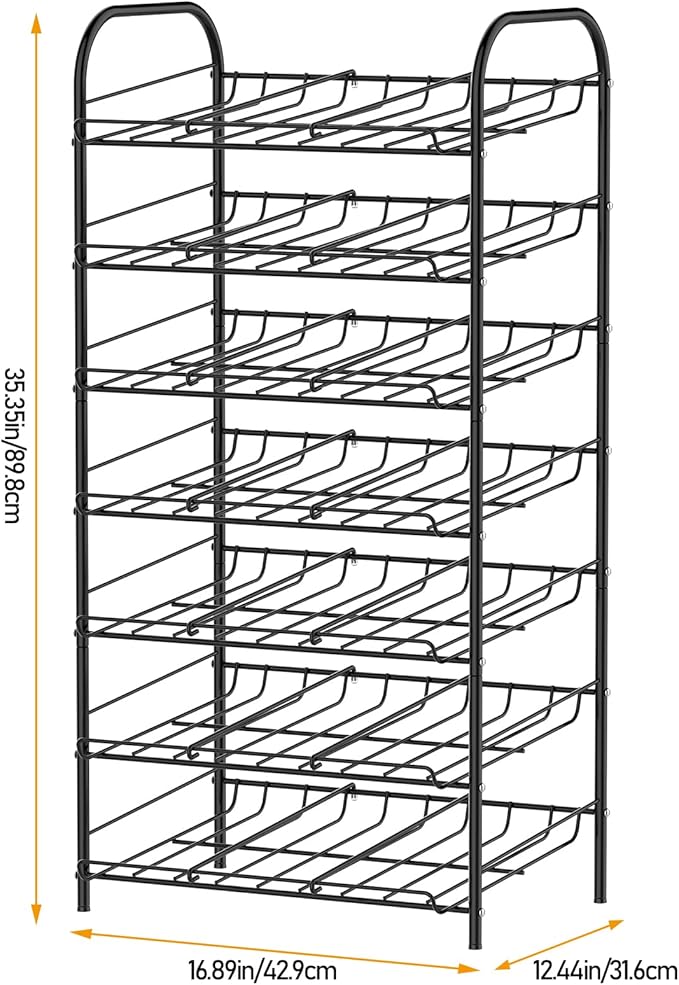 DOMYDEVM Can Rack Organizer, 7-Tier Can Storage Organizer, Black Beverage Soda Holder Holds up to 84 Can, Can Drink Storage Organizer for Pantry Kitchen