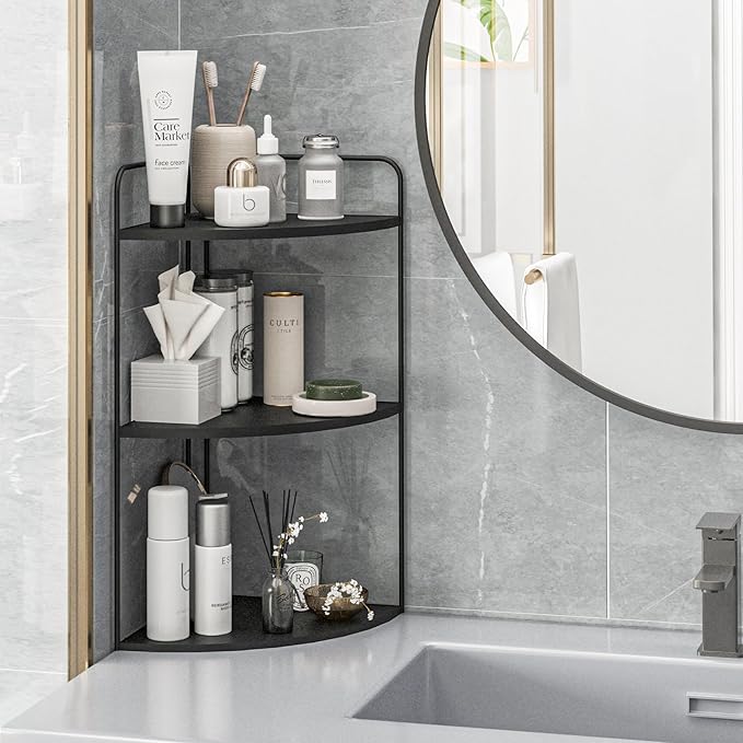 Forest Angle Bathroom Counter Organizer,Countertop Organizer,Vanity Organizers,Bathroom Storage,Bathroom Sink Caddy,Counter Shelf,Corner Counter,Corner Shelves(Black)