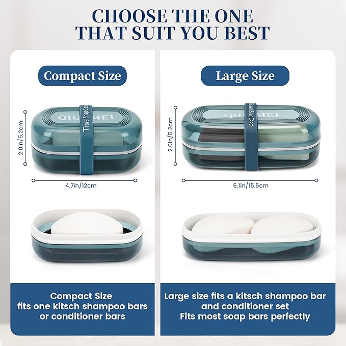 Shampoo Bar Holder and Soap Case | Leakproof Travel Container with Lid & Drain Tray | Includes Silicone Strap and Mesh Soap Bag | for Bathroom, Shower, Camping, Gym Travel (Blue, Large)