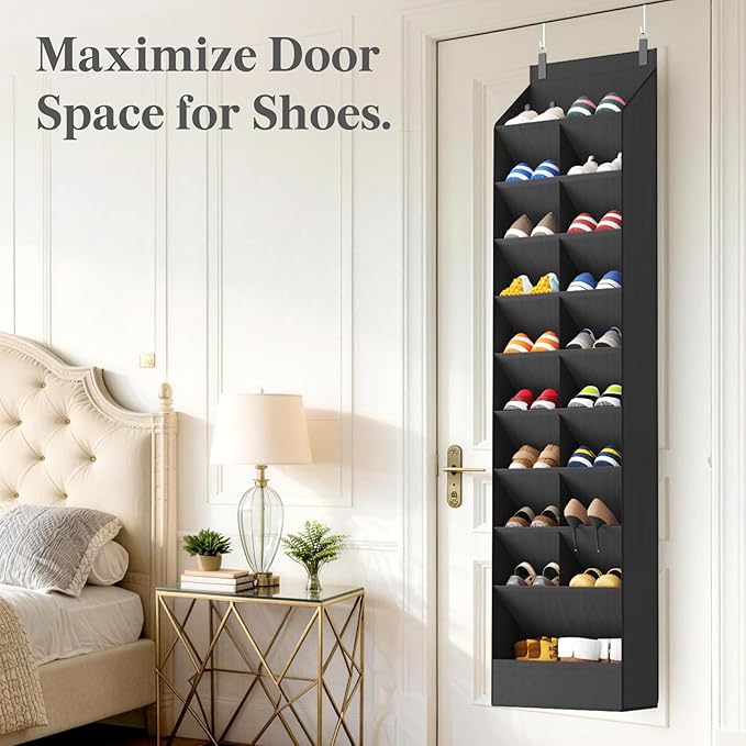 Lifewit 10 Tier Over the Door Shoe Organizer with 19 Large Deep Pockets, Fabric Hanging Shoes Shelf for Closet, Dorm Storage, Fit Up to 20 Pair Shoe Rack Holder for Sneakers, Boots, Black