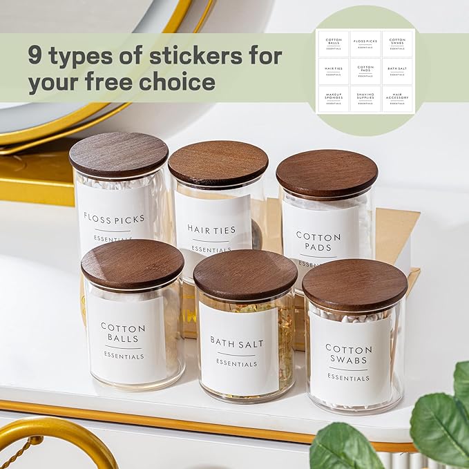 Yaomiao 6 Cotton Pad Holder Bathroom Container, 10 oz Cotton Ball Swabs Dispenser, Clear Plastic Apothecary Jar Organizer with Bamboo Lids for Storage Floss Pick Makeup(Dark Brown)