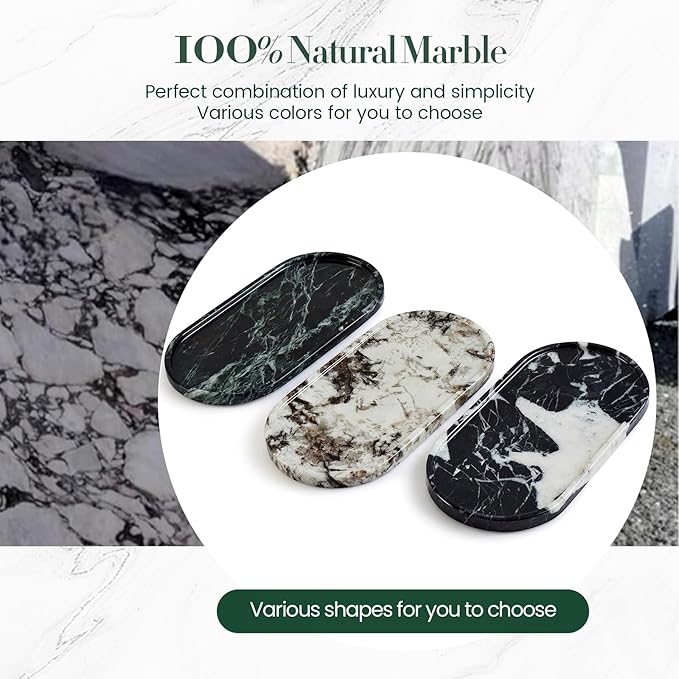 Natural Marble Tray Bathroom Tray, Luxury Decorative Trays for Bathroom, Vanity, Dresser, Kitchen & Home Decor, Valentine's Day House Warming Gifts New Home (Green)