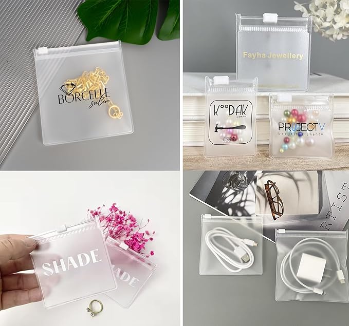 Generic 20-100pcs Personalized Frosted Jewelry Zipper Bags, Custom Jewelry Resealable Storage Bags, Custom Jewelry Bags for Necklaces, Earrings,Rings and Other Accessories (6x8cm (2.36''x3.14''))