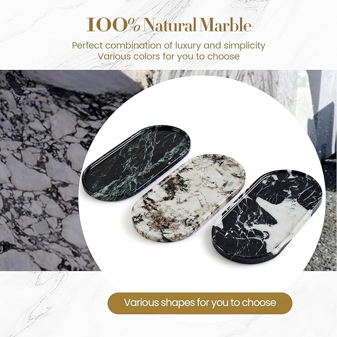 Natural Marble Tray Bathroom Tray, Luxury Decorative Trays for Bathroom, Vanity, Dresser, Kitchen & Home Decor, Valentine's Day House Warming Gifts New Home (Gold)