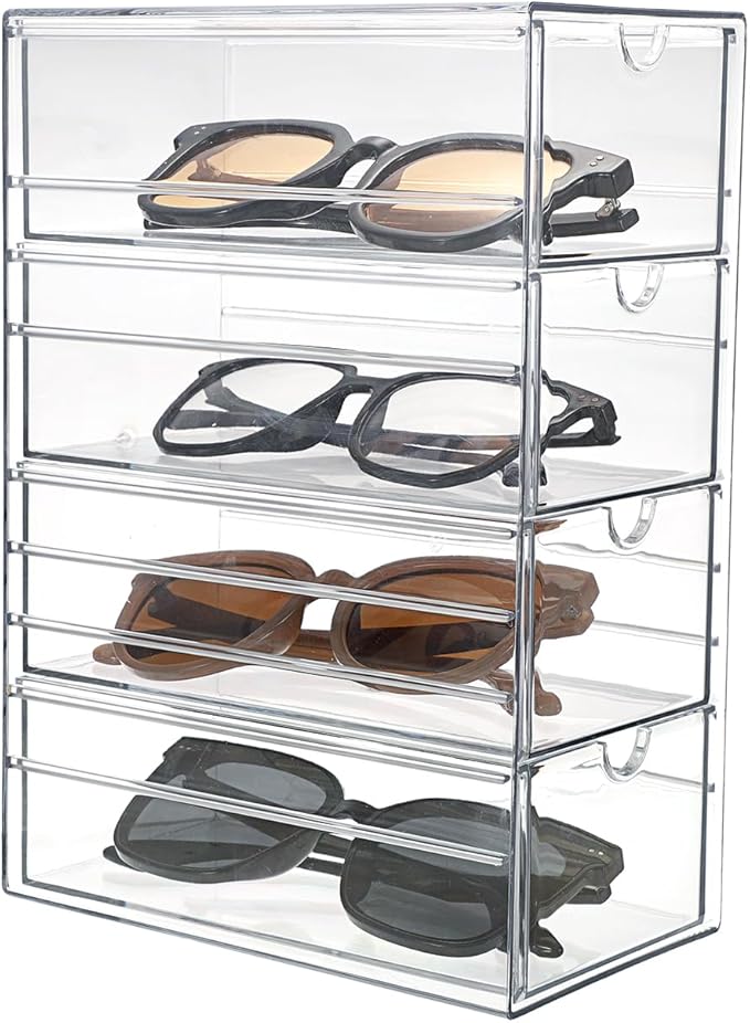 Hipiwe Plastic Drawer Organizer Clear Hair Accessories Organizer Box with 4 Pull Out Drawer Compact Storage Box for Cabinet Vanity Bathroom Pantry Office or Closet Organization