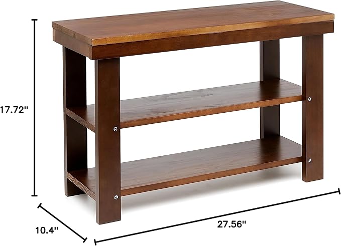 Amazon Basics Sturdy Solid Pine Wood Entryway Bench with Shoe Storage Organizer Rack, Espresso, 10.4"D x 27.56"W x 17.72"H