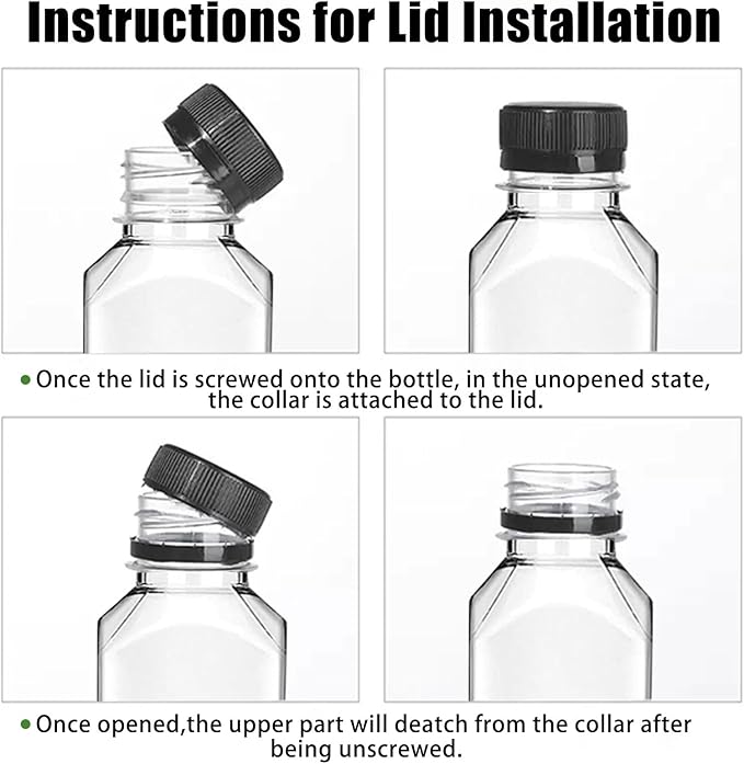 Plastic Juice Bottles with Caps 10pcs 12oz, Reusable Juice Containers with Black Tamper-Evident Lids, Clear Bottles for Juicing, Milk, Smoothie Bottle, Drinking with 10 Labels, Brush and Funnel