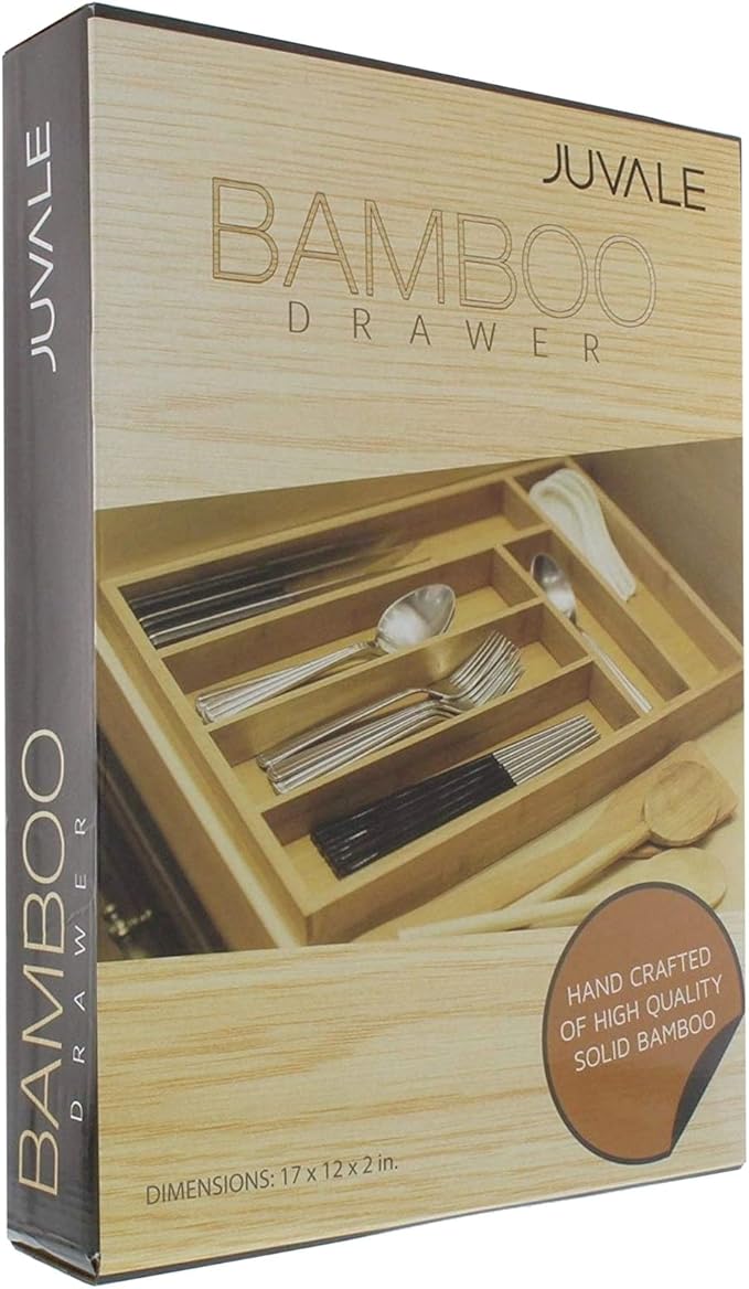 Juvale Kitchen Drawer Organizer Tray - 17 x 11.75 x 1.75 in, Natural Wood, 6-Slot Utensil & Cutlery Organizer - Silverware Holder & Storage Tray