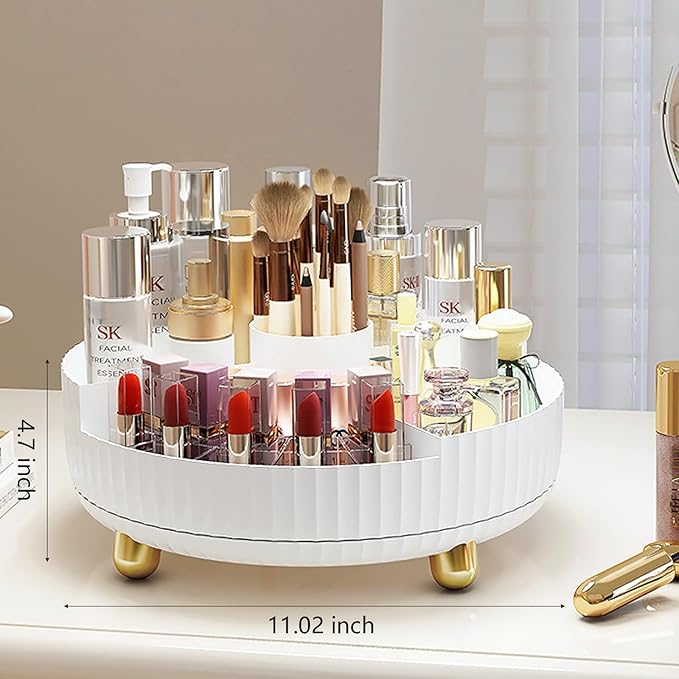 Anyoifax Makeup Perfume Organizer Tray with Divider 360 Degree Rotating Lazy Susan Skincare Lotion Organizer Spinning Cosmetics Storage for Dresser, Vanity, Bathroom Countertop, Large White