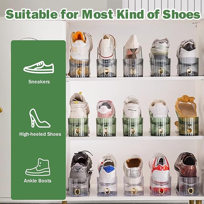 Adjustable Slot Organizer for Pairs of Shoes, Space Saver, Double Deck Riser Rack, Closet Organizer (Clear, 20 Pack)
