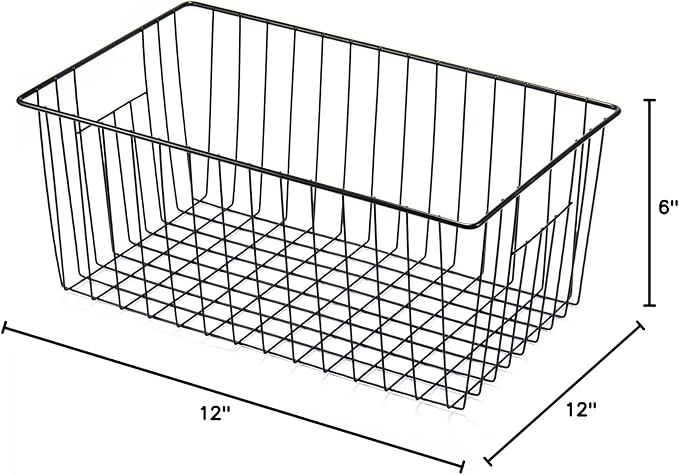 6 Pack Freezer Organizer Bins - Stand up Freezer Organizers for 16 Cu.Ft Upright Freezer, Easily Get Food Improve Air Circulation, Wire Storage Baskets, Black