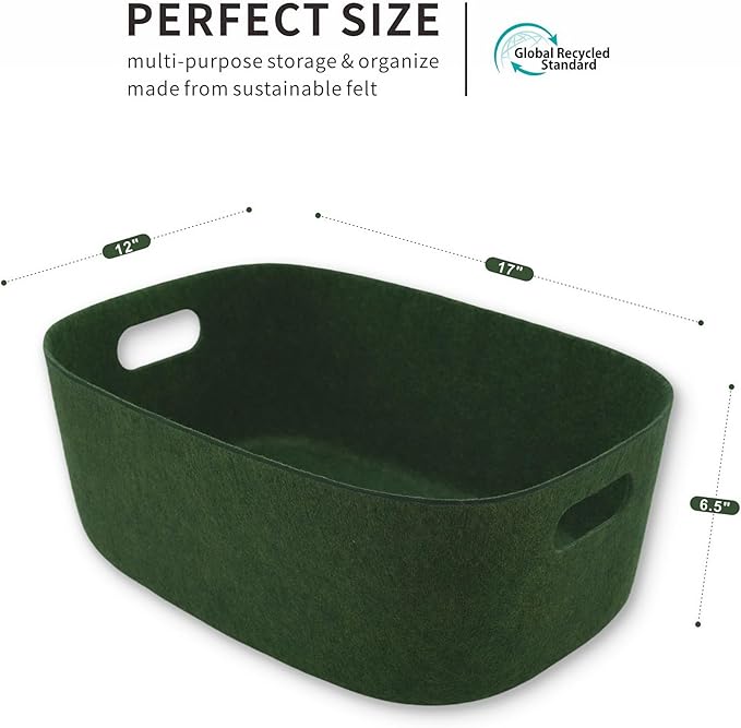 Welaxy Large Felt Storage Basket with Handles, Open Bin for Shelves, Books, Toys, Laundry & Home Organization (Forest Green)