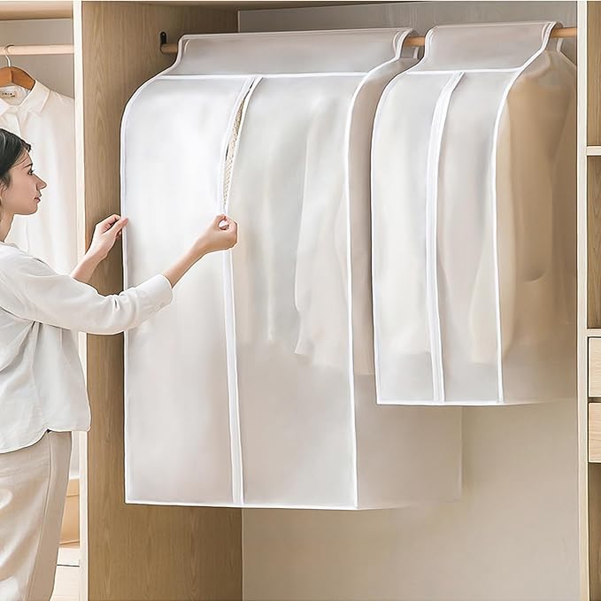 Garment Clothes Cover Storage Bag, 35" Hanging Garment Bags for Closet Storage Large Clear Window Hanging Clothes Storage Garment Rack Cover Coat Protector for Suit Coats Closet Storage