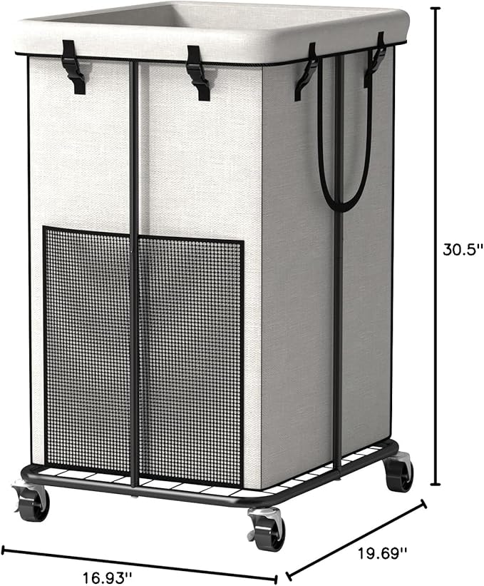 150L Large Laundry Basket with Wheels, Rolling Laundry Hamper with Removable Laundry Bag & Metal Frame, Oxford Fabric Dirty Clothes Hampers for Bedroom, Laundry Room, Bathroom, Dorm(White)