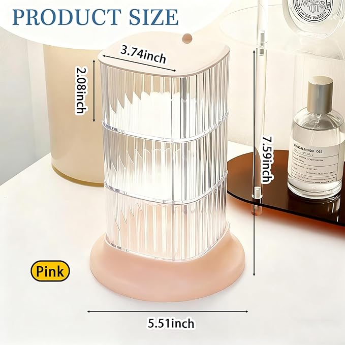 Hair Accessory Organizer, 3-Layer Rotating Clear Hair Tie Organizer for Hair Clips, Headbands, Hair Ties, Earring, Necklace, Ring, Jewelry Boxes & Organizers for Girls & Women (3-Layer,Pink)