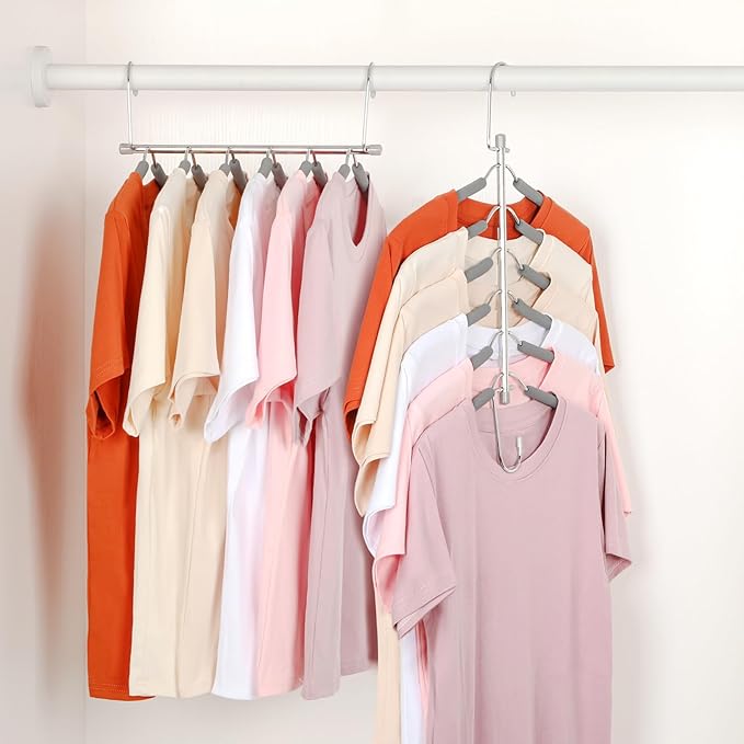 TOPIA HANGER Clothes Hanger Space Saving, 6 Tier Shirt Coat Hangers Space Saving No Bump Shoulder Hangers with No Slip Foam Padded Closet Organizers and Storage for Men and Women 4 Pack CT65G