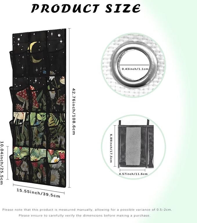 Moon Shoe Organizer Over The Door 12 Pockets Mushrooms Door Hanger Organizer Bathroom Mesh Fabric Black Shoe Holder Hanger for Living Room Space Saving Wall Hanging Storage