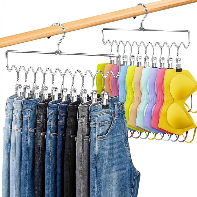 Pants Hangers Space Saving with Clips,Closet Organizers and Storage,20 Non-Slip Rubber Clips Metal Legging Organizer for Jeans Skirt Home Essentials,Dorm Room Essentials for College Students Girls Guy