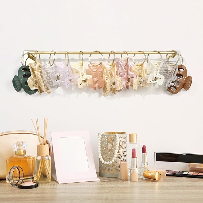 SNOWSTAR Metal Claw Clip Organizer Holder, Hair Clip Holder and Storage for Women and Girl,Claw Clips Hanger Display Hair Accessories for Wall Door Closet,Gold(1PCS)