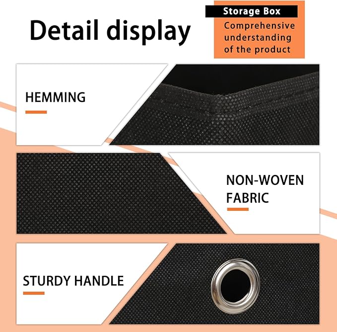 Foldable Storage Cubes Bins ,11 Inch Cloth Storage Cube Fabric Storage Box Cubes Organizer Baskets with Handles for Home Organizer Set of 8 (Black)