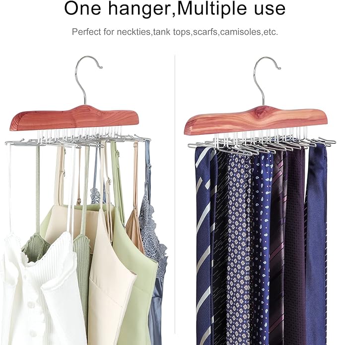 TOPIA HANGER American Red Cedar Wooden Tie Racks for Closet, 24 Tie Hangers Organizer, High-Grade Space Saving Necktie Holder for Storage and Display Bra, Tank Top, Camisole (1-Pack) CT14T